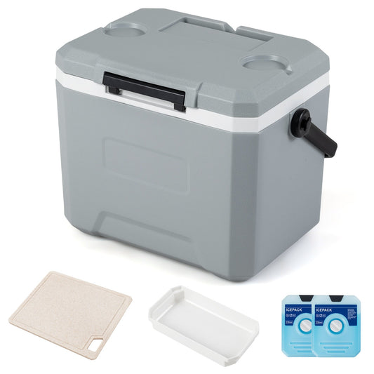 16L Portable Cooler with Phone & Bottle Holders and Divider for Camping Fishing-Grey