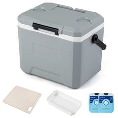 16L Portable Cooler with Phone & Bottle Holders and Divider for Camping Fishing-Grey