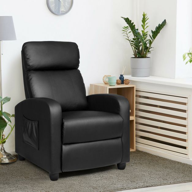 Modern Recliner Sofa Lounge / Adjustable Backrest Armchair-Black