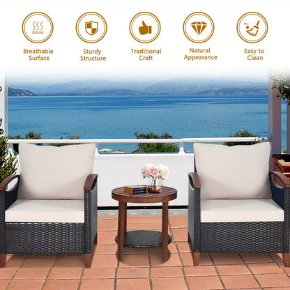 3-Piece Rattan Furniture Set with Removable Cushions abd Washable Covers-Brown