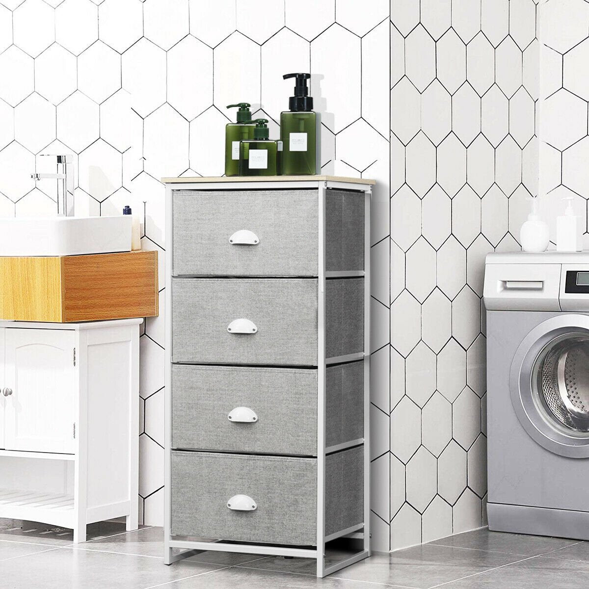 3/4 Fabric Nightstand Bedside Storage Cabinet Folding Drawers-4-Tier