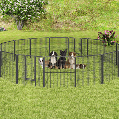 16 Panel 80cm Height Pen Fence with Lock and Large Door-Black