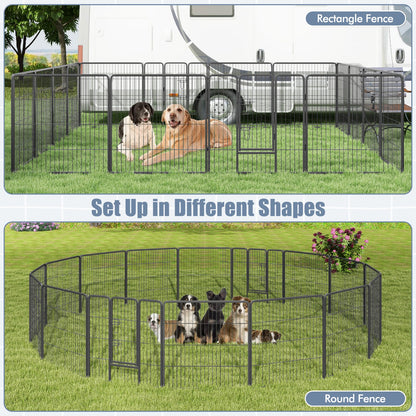 16 Panel 80cm Height Pen Fence with Lock and Large Door-Black