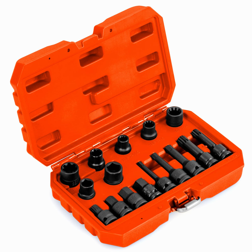 16pcs Impact Brake Caliper Socket Set with Engines and Hubs of Most Car Brands-Orange