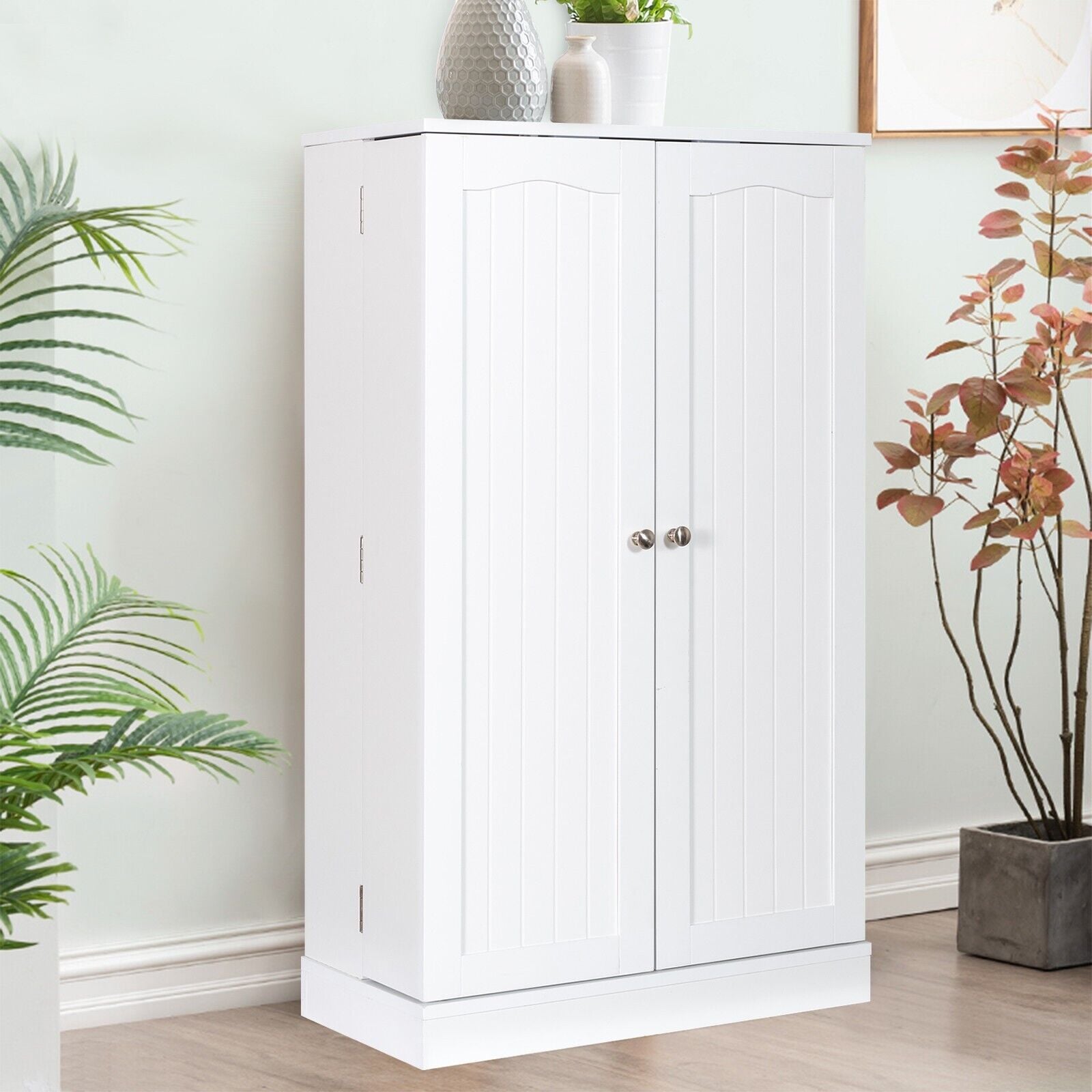 2-Door Pantry Cabinet with 6 Adjustable Shelves-White