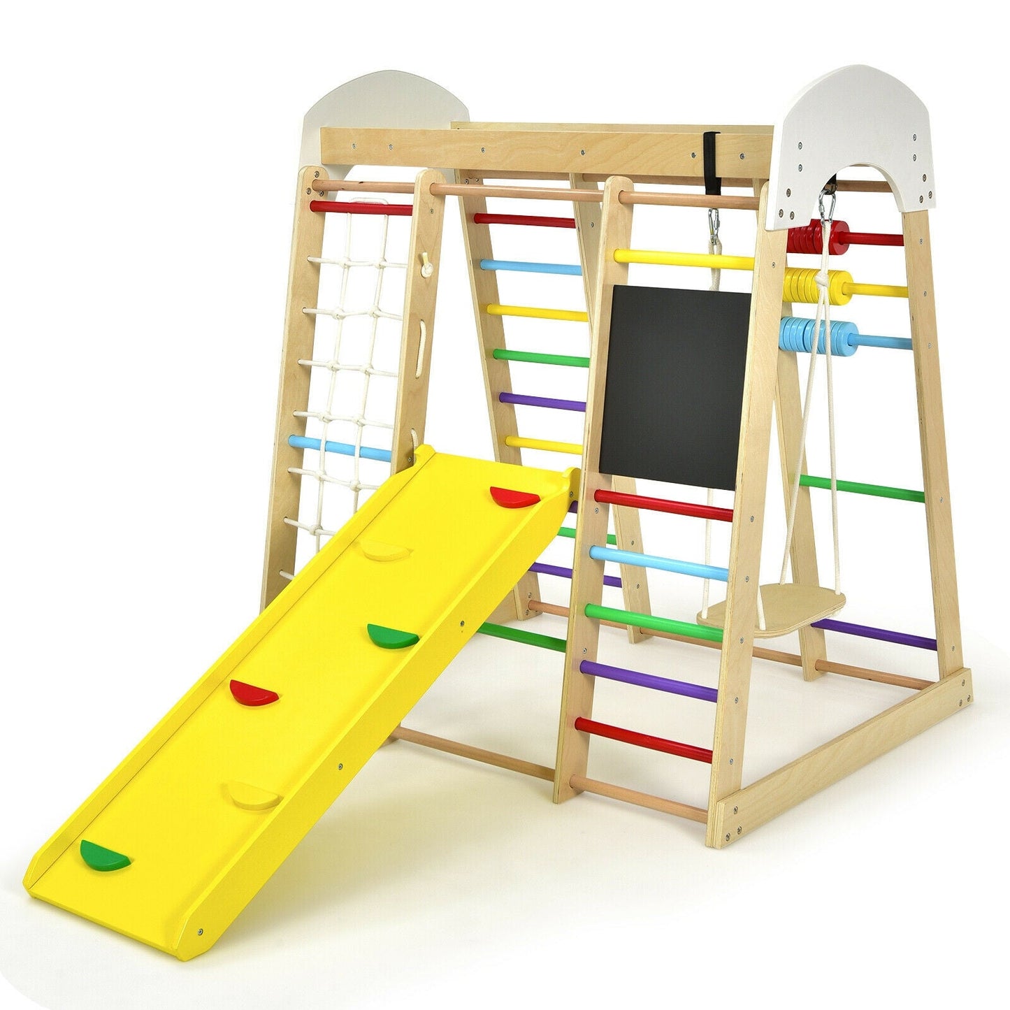 Indoor Playground Climbing Gym Wooden 8-in-1 Climber Playset for Children-Multicolor