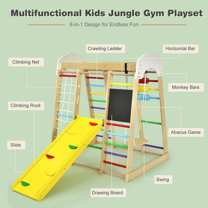 Indoor Playground Climbing Gym Wooden 8-in-1 Climber Playset for Children-Multicolor
