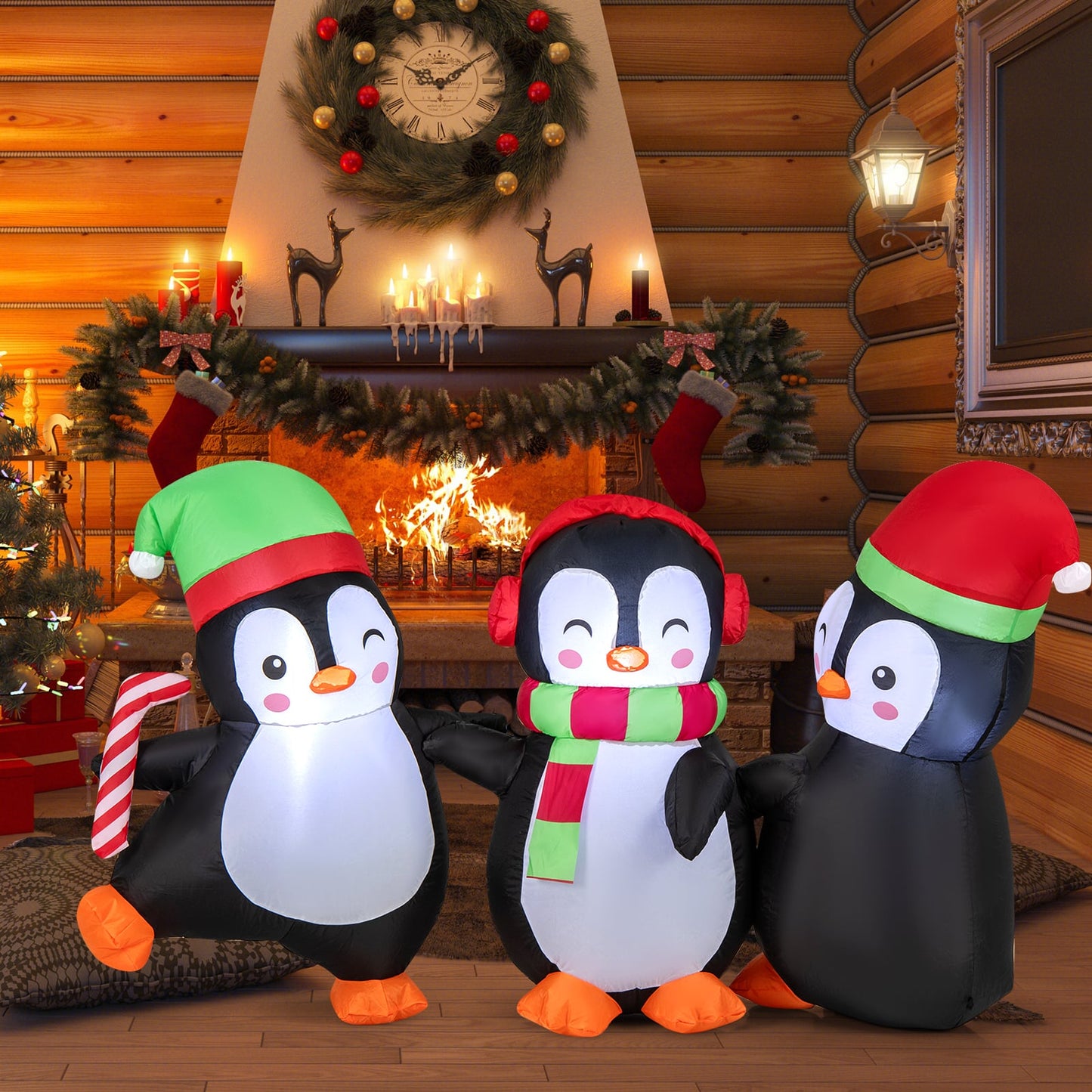 170 cm LED Lighted Xmas Inflatable Penguin Family Hand in Hand