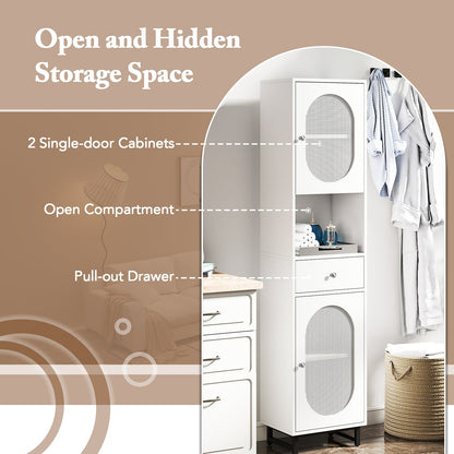 170cm Tall Bathroom Cabinet with 2 Doors and Open Compartment-White