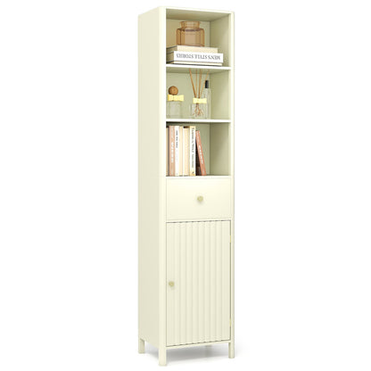 170cm Tall Bathroom Cabinet with Fluted Door and 1 Drawer 3 Open Shelves-Beige