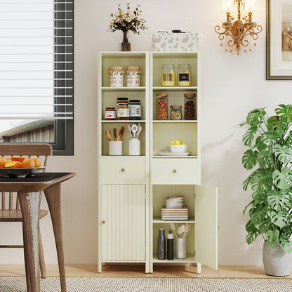 170cm Tall Bathroom Cabinet with Fluted Door and 1 Drawer 3 Open Shelves-Beige