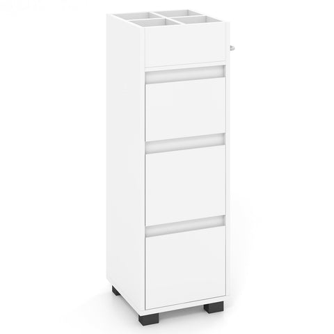 Bathroom Floor Cabinet with 3 Drawers, 4 Top Dividers and 1 Towel Rack-White
