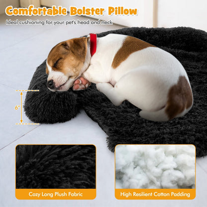Fluffy Dog Mat Couch Cover Protector with Detachable Washable Cover and Anti-slip Bottom-Black-S