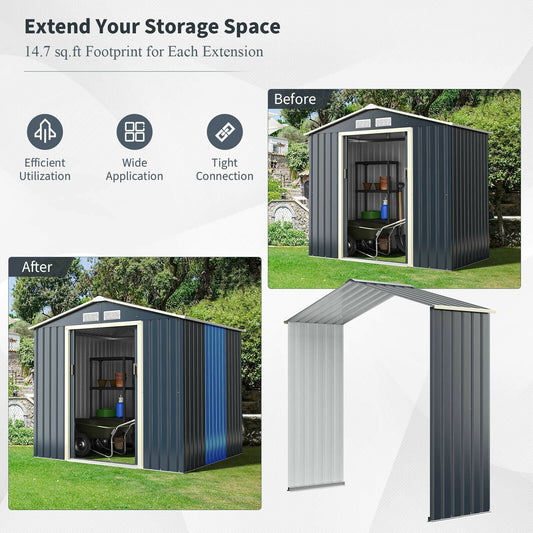 Outdoor Storage Shed with 4 Vents and Double Sliding Door-213cm Storage Shed Extension