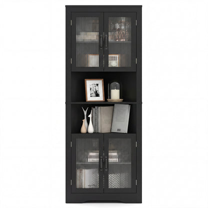 171cm Tall Space-saving Corner Cabinet with 4 Tempered Glass Doors and Adjustable Shelves-Black