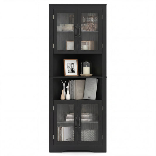 171cm Tall Space-saving Corner Cabinet with 4 Tempered Glass Doors and Adjustable Shelves-Black