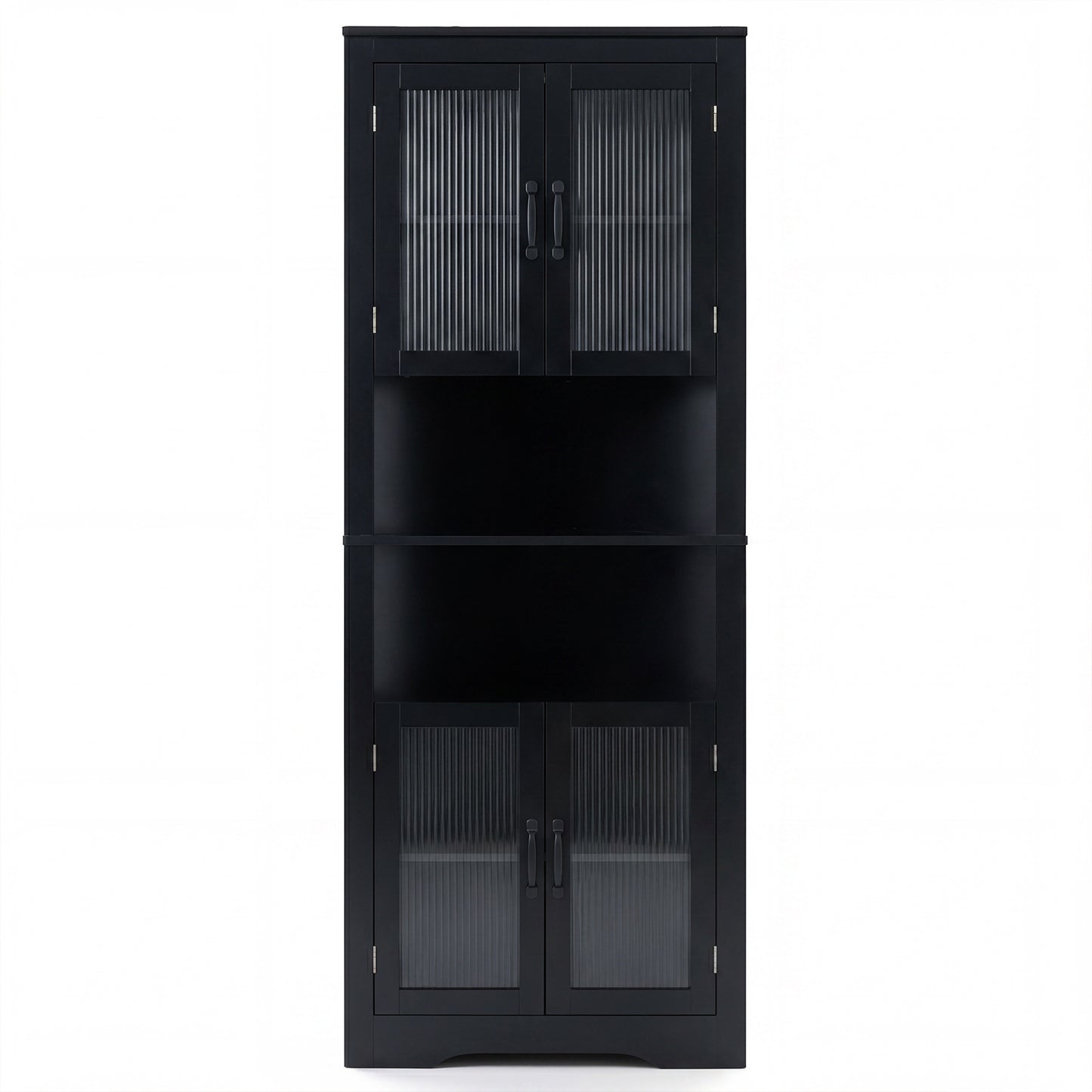 171cm Tall Space-saving Corner Cabinet with 4 Tempered Glass Doors and Adjustable Shelves-Black