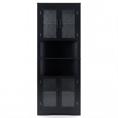 171cm Tall Space-saving Corner Cabinet with 4 Tempered Glass Doors and Adjustable Shelves-Black