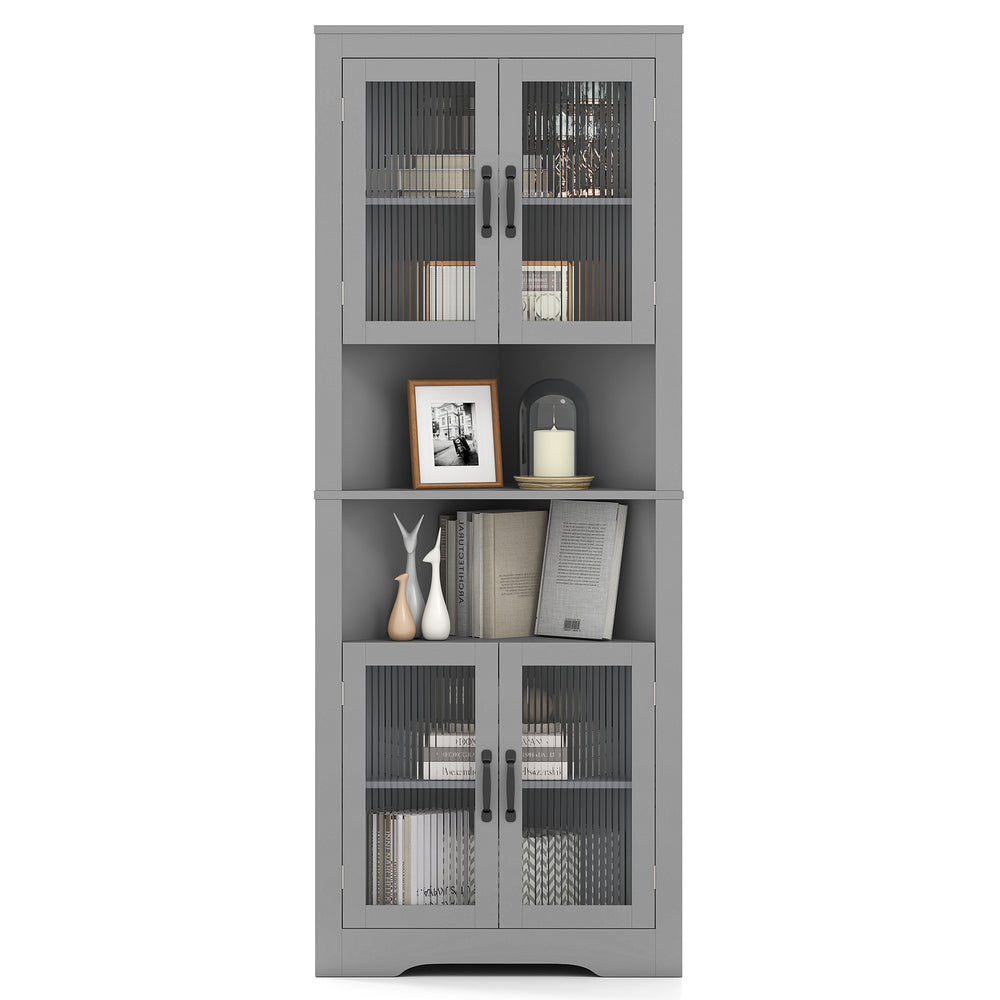 171cm Tall Space-saving Corner Cabinet with 4 Tempered Glass Doors and Adjustable Shelves-Grey