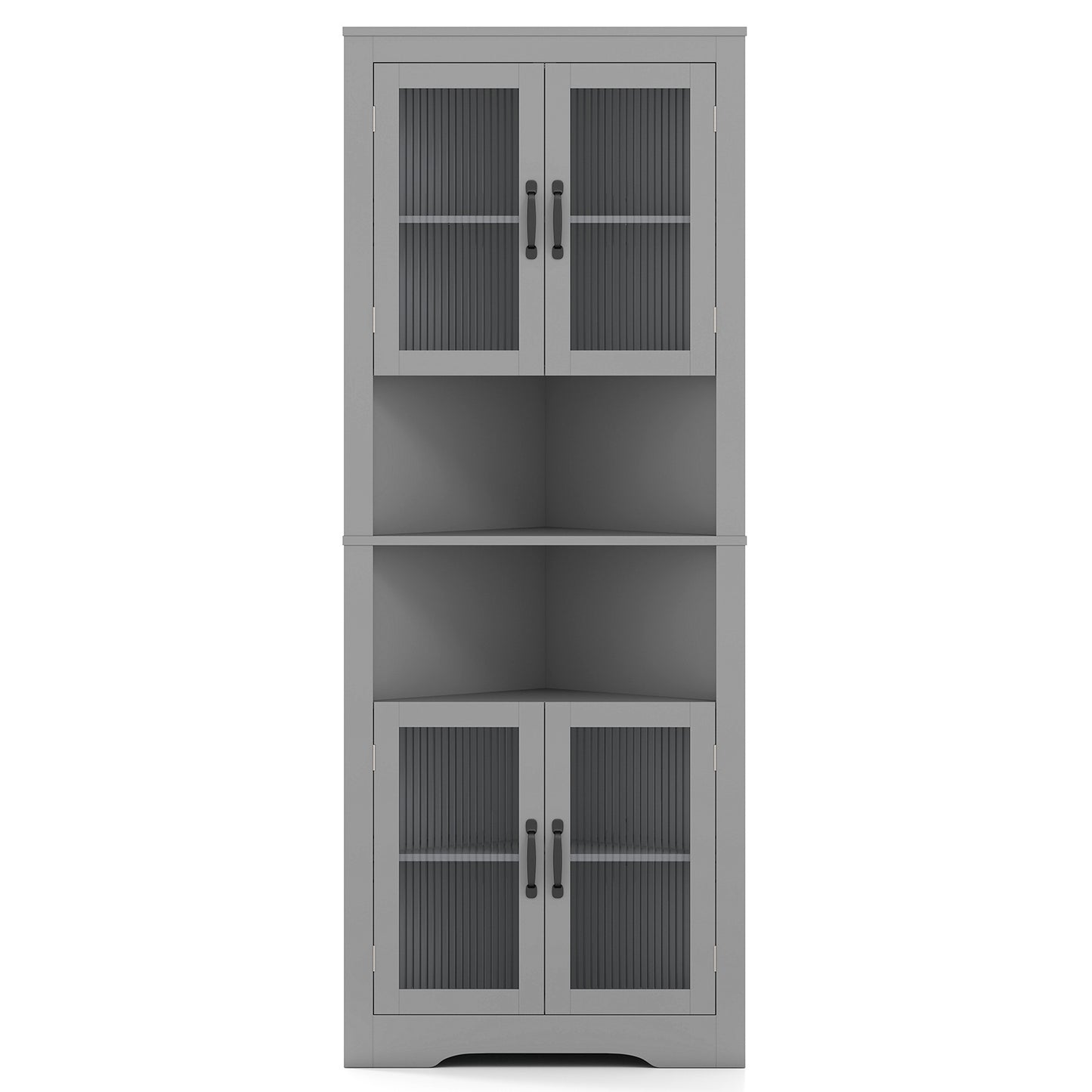 171cm Tall Space-saving Corner Cabinet with 4 Tempered Glass Doors and Adjustable Shelves-Grey