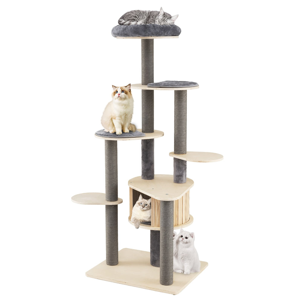 172 CM Tall Cat Tree with Comfy Padded Top Perch-Grey