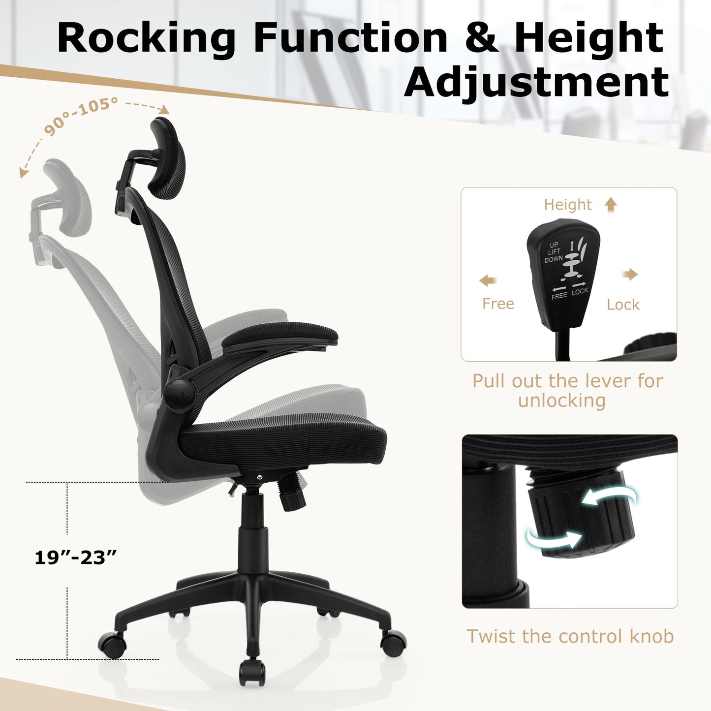 Ergonomic Mesh Office Chair with Adjustable Height-Black