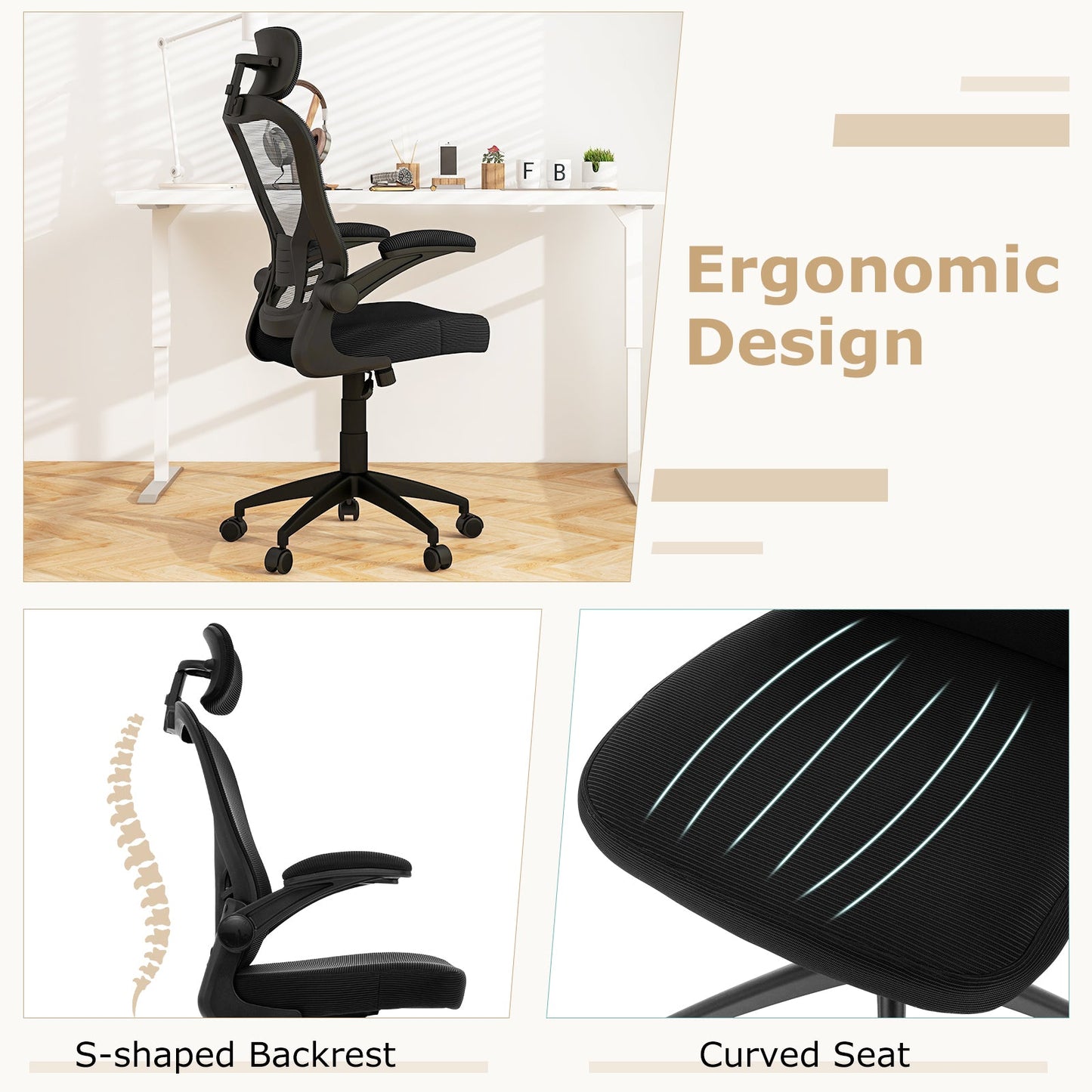 Ergonomic Mesh Office Chair with Adjustable Height-Black