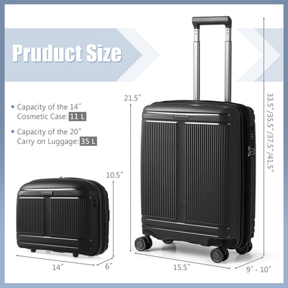 2-Piece Luggage Set 20 Inch Carry-on Suitcase and 14 Inch Cosmetic Case-Black