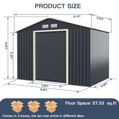 Outdoor Storage Shed with 4 Vents and Double Sliding Door-277x181cm Storage Shed