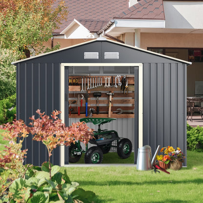 Outdoor Storage Shed with 4 Vents and Double Sliding Door-277x181cm Storage Shed