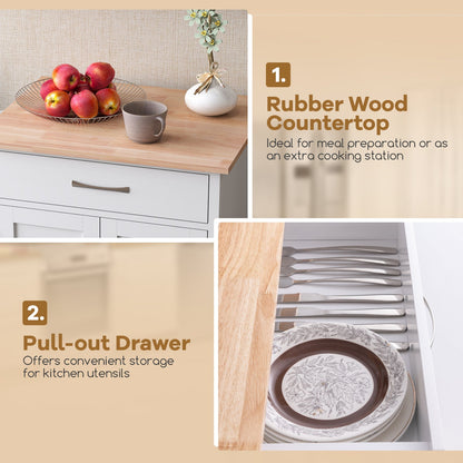 Rolling Kitchen Island Cart with Drawer and 2-Door Storage Cabinet-White