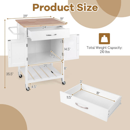 Rolling Kitchen Island Cart with Drawer and 2-Door Storage Cabinet-White