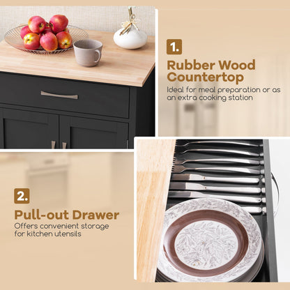 Rolling Kitchen Island Cart with Drawer and 2-Door Storage Cabinet-Black