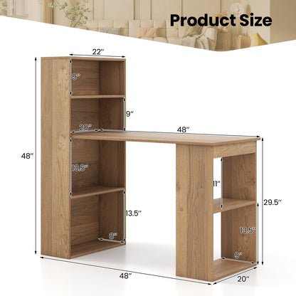 48 Inch Computer Desk with 4-Tier Bookcase and CPU Stand-Natural
