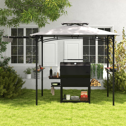 10.5 x 5 FT Grill Gazebo with Side Awning and Double-Tiered Top-Gray