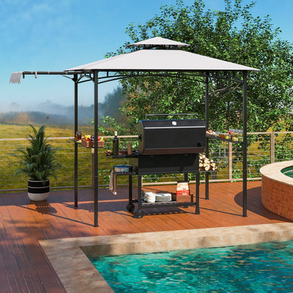 10.5 x 5 FT Grill Gazebo with Side Awning and Double-Tiered Top-Gray