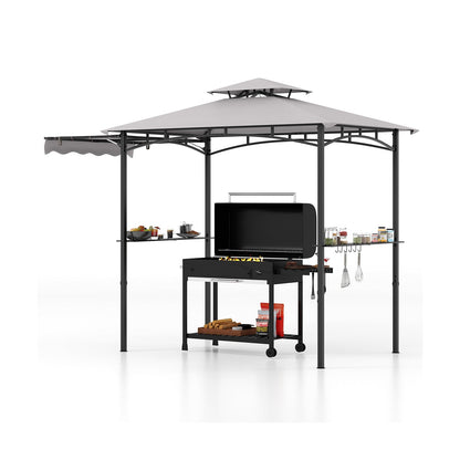 10.5 x 5 FT Grill Gazebo with Side Awning and Double-Tiered Top-Gray