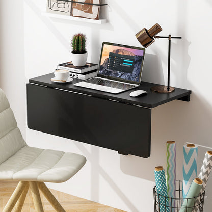 80 x 60 cm Wall Mounted Folding Table Drop-Leaf Floating Writing Desk-Black