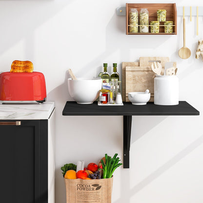 80 x 60 cm Wall Mounted Folding Table Drop-Leaf Floating Writing Desk-Black