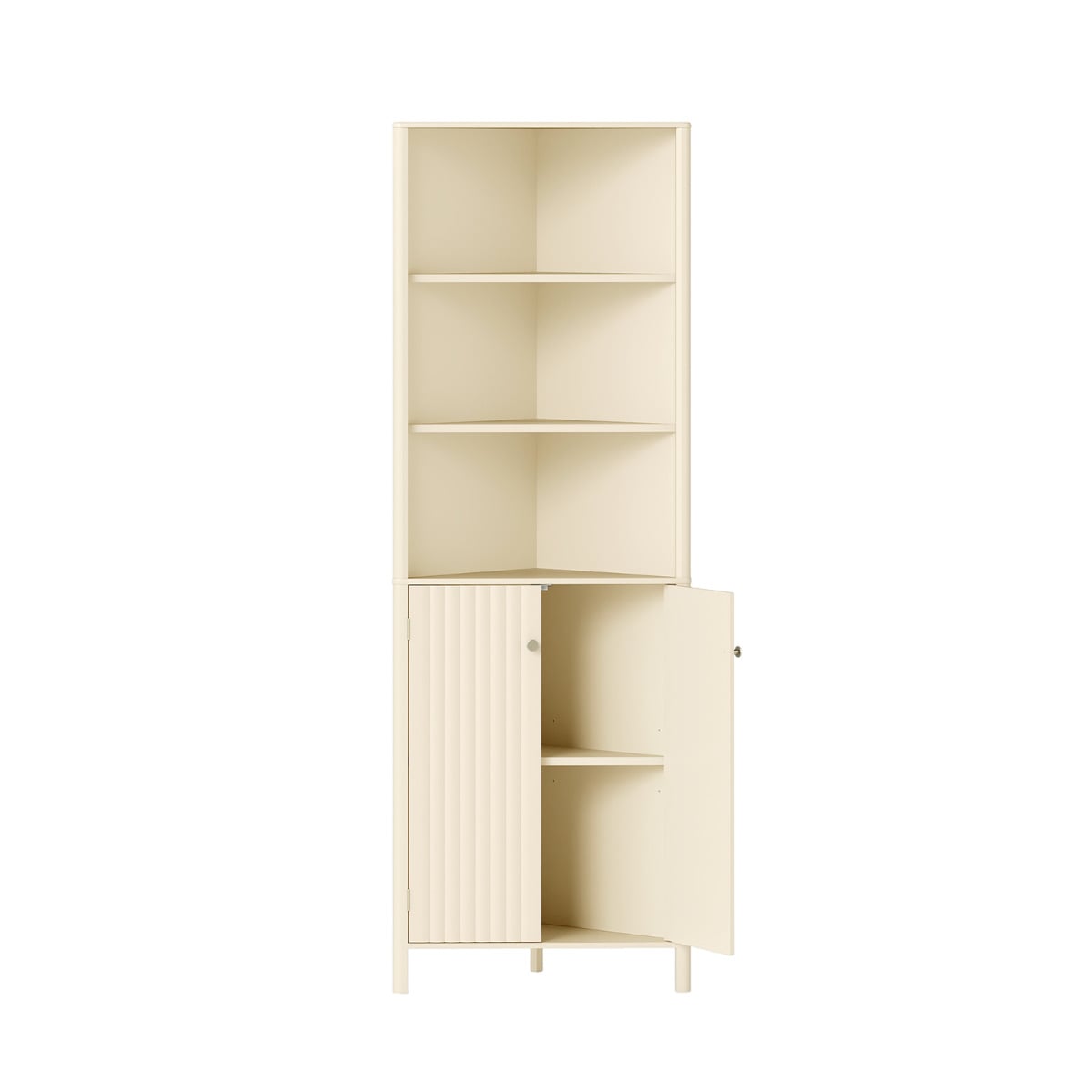 172 CM Tall Corner Cabinet with 5 Shelves and 2 Fluted Doors-Beige