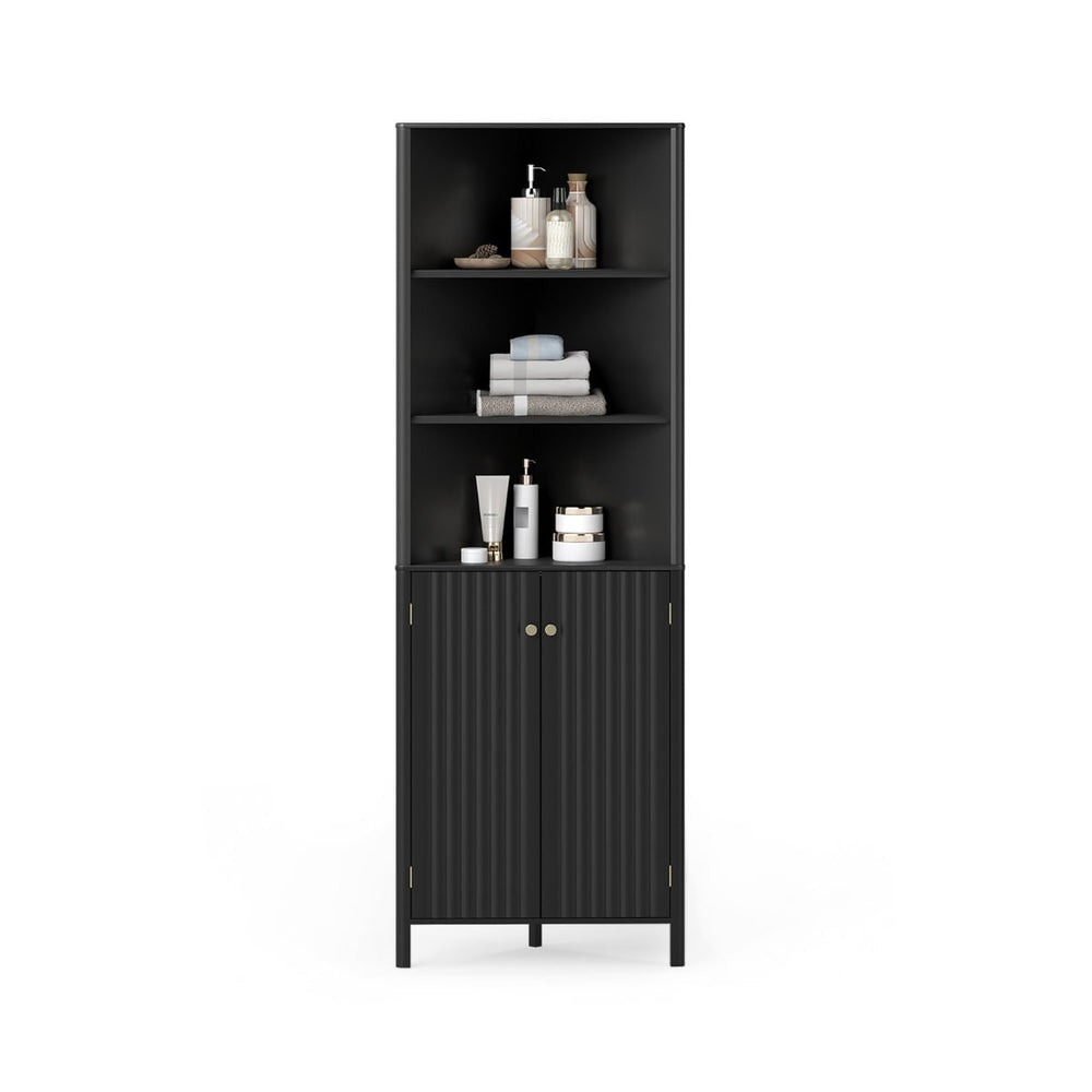 172 CM Tall Corner Cabinet with 5 Shelves and 2 Fluted Doors-Black