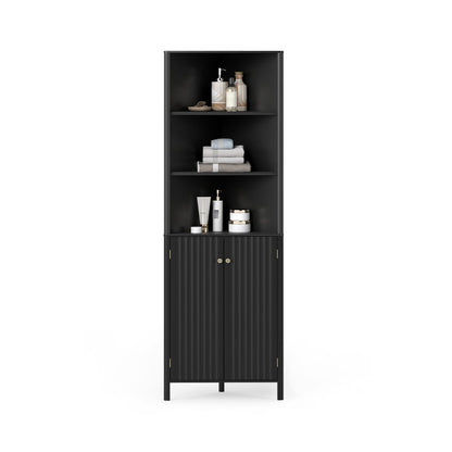 172 CM Tall Corner Cabinet with 5 Shelves and 2 Fluted Doors-Black