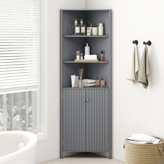 172 CM Tall Corner Cabinet with 5 Shelves and 2 Fluted Doors-Grey
