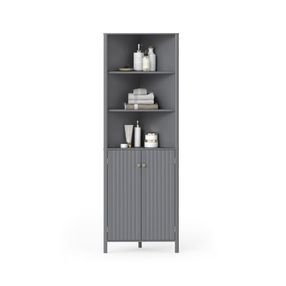 172 CM Tall Corner Cabinet with 5 Shelves and 2 Fluted Doors-Grey