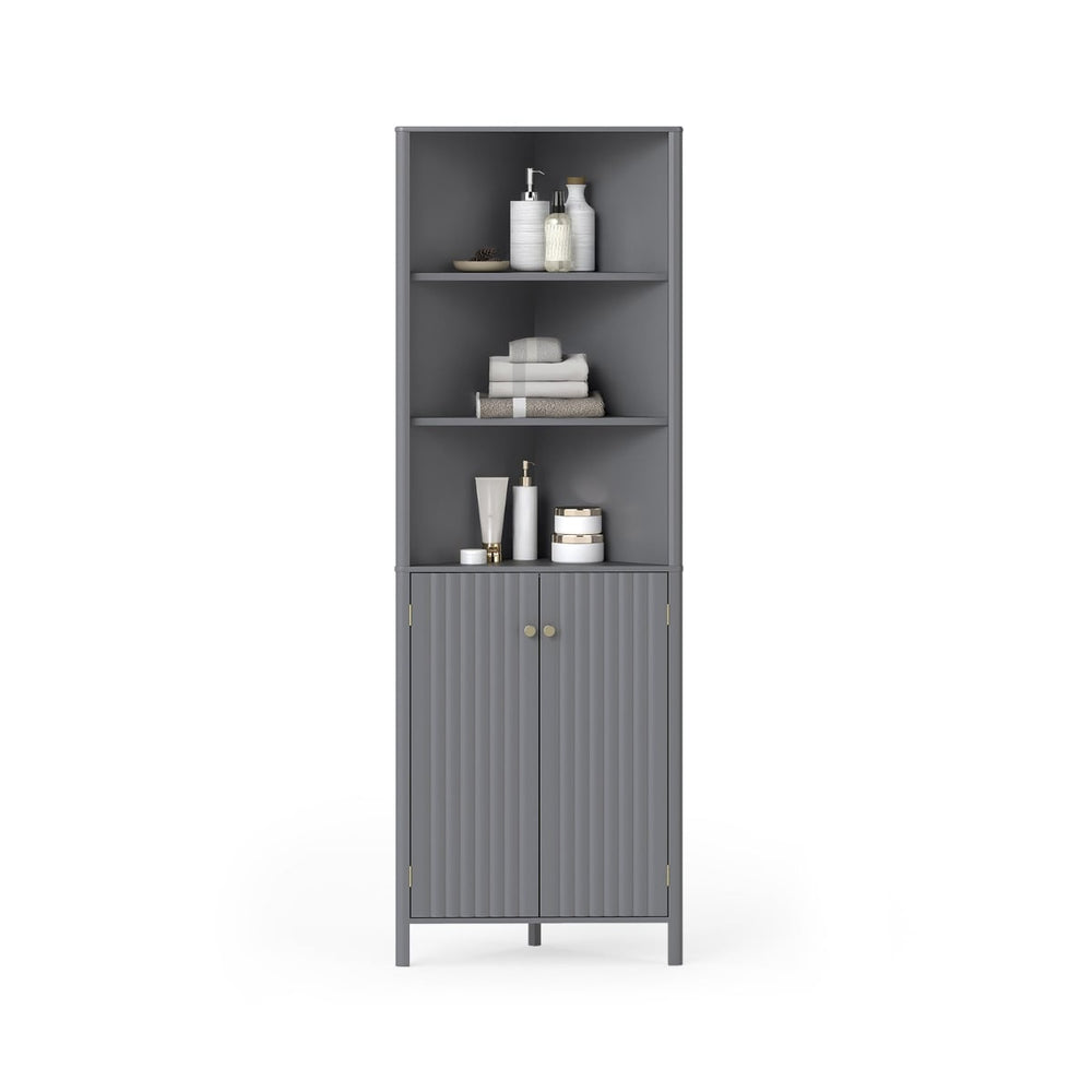 172 CM Tall Corner Cabinet with 5 Shelves and 2 Fluted Doors-Grey