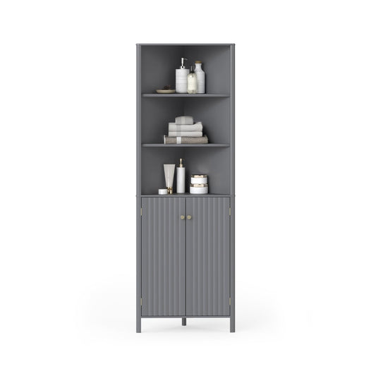 172 CM Tall Corner Cabinet with 5 Shelves and 2 Fluted Doors-Grey