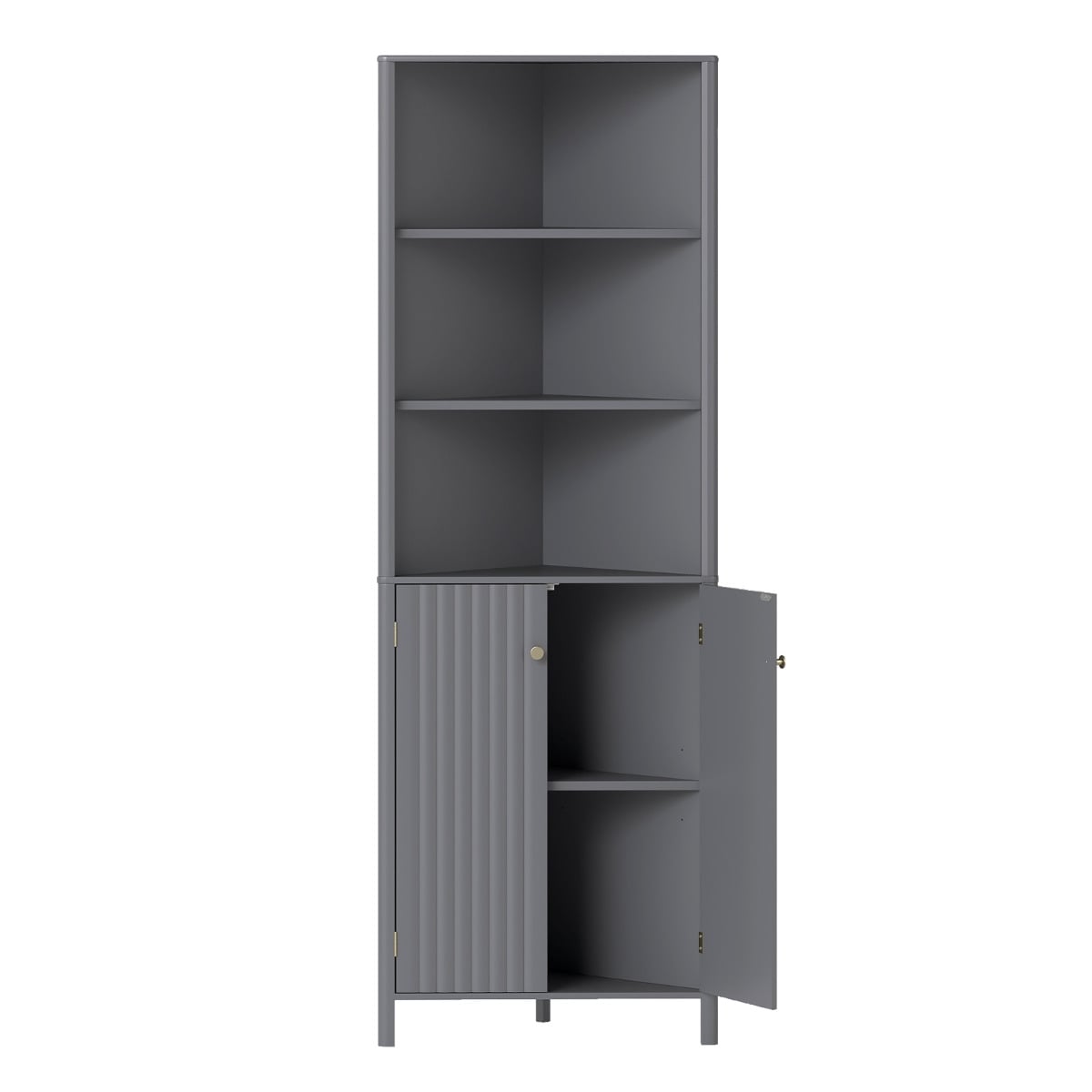 172 CM Tall Corner Cabinet with 5 Shelves and 2 Fluted Doors-Grey