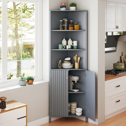 172 CM Tall Corner Cabinet with 5 Shelves and 2 Fluted Doors-Grey