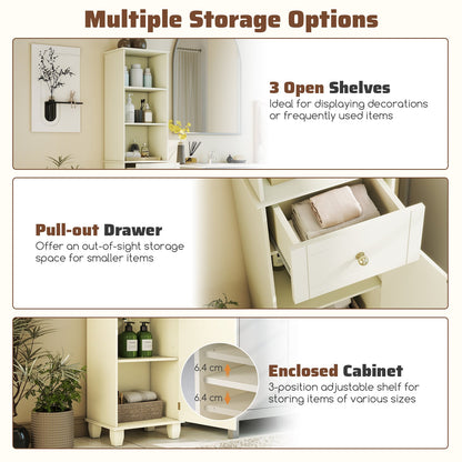 172cm Tall Bathroom Cabinet with Drawer and 3 Open Shelves-White