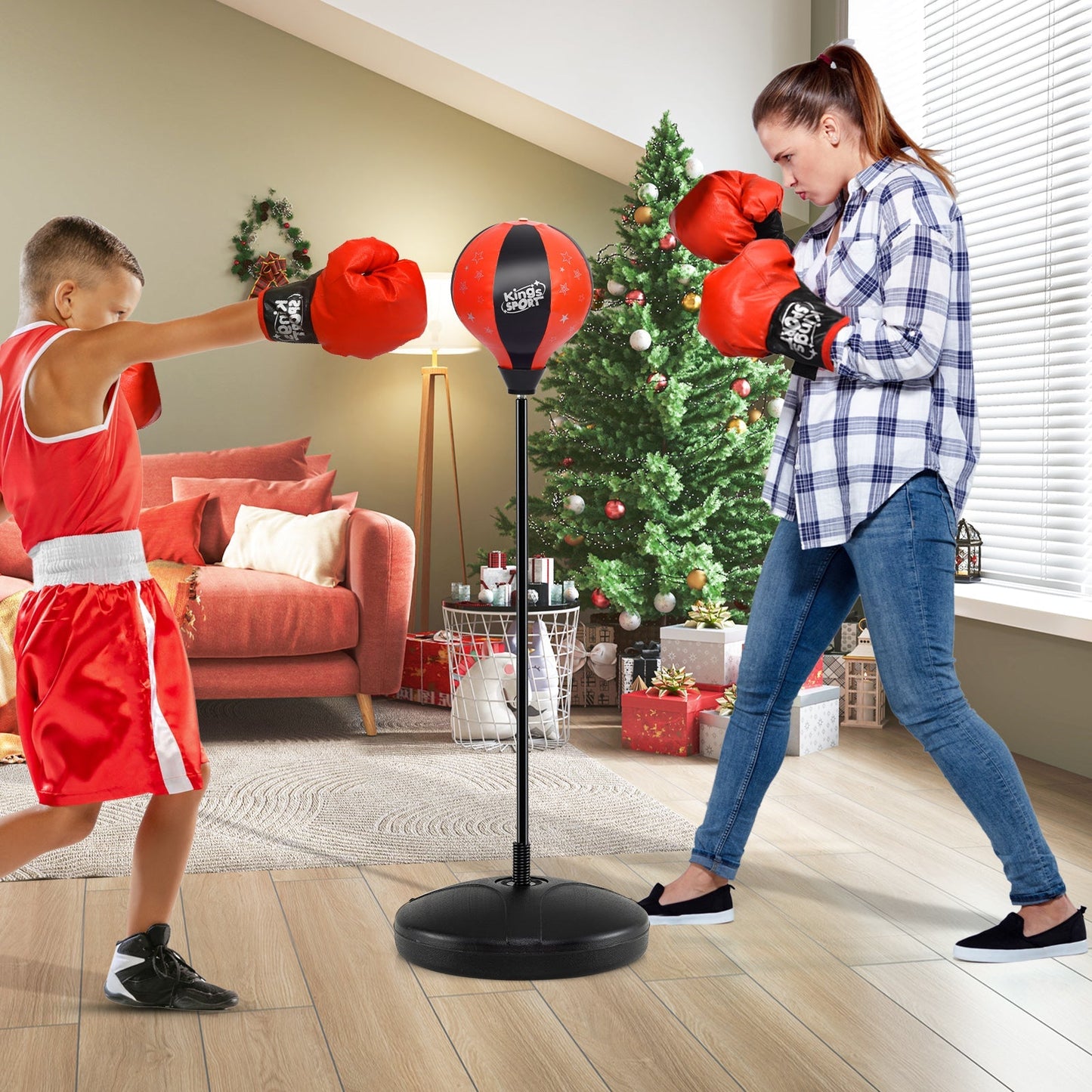 Kids Adjustable Stand Punching Bag Toy Set with Boxing Glove